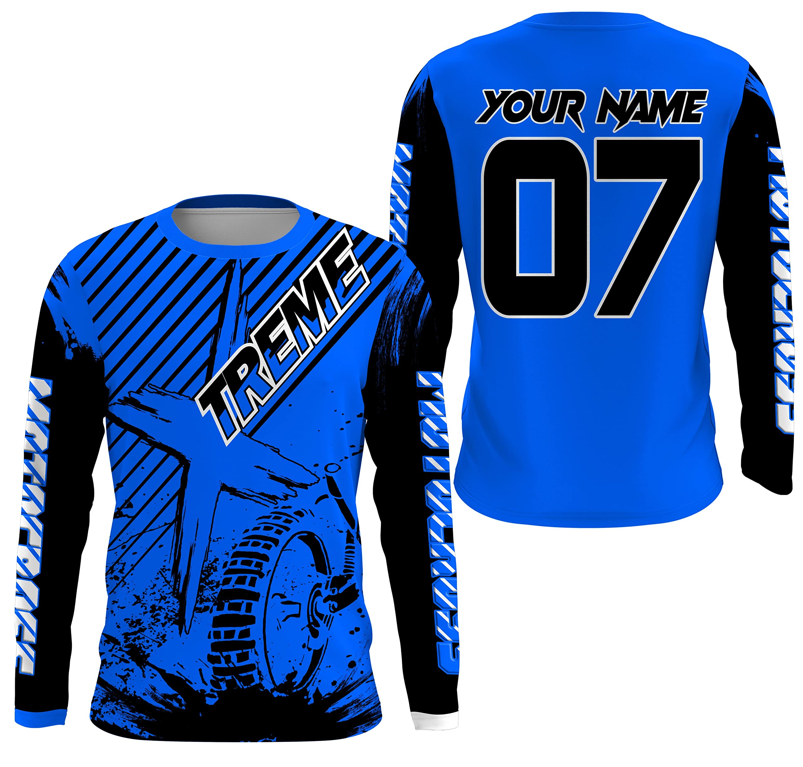 ChipteeAmz Custom MX Jersey UV Protective Extreme Kid&Adult Motocross Dirt Bike Racing Shirt Off-Road Motorcycle (US, Alpha, Small, 5X-Large, Regular, Regular, Blue)