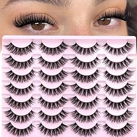 False Eyelashes Russian Strip Lashes Cat Eye Lashes Volume False Lashes D-Curly Fake Lashes zanlufly Reusable 14 Pairs Lashes Pack