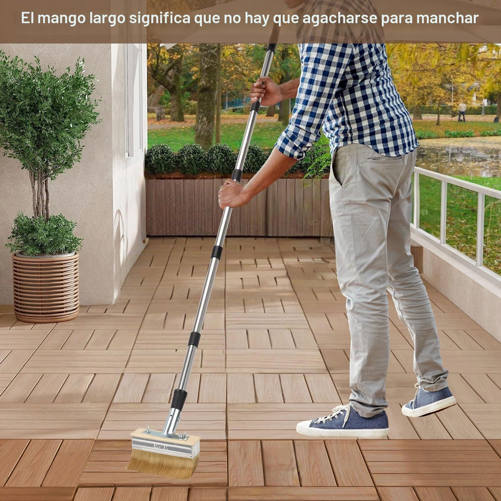 Tefola Brochas Pintura para Cubiertas con Mango Largo (158cm), Juego de 2 Pinceles de Pintura para Superficies de, Cepillo para terraza con Mango Extensible,18cm con Cerdas Gruesas para Pinturas