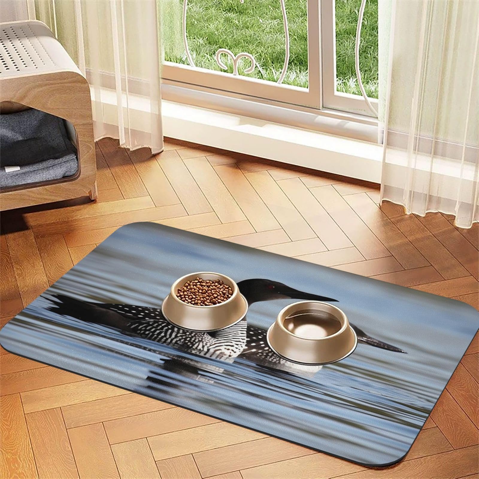 Tapis de nourriture pour chien en caoutchouc chic Loon Birds