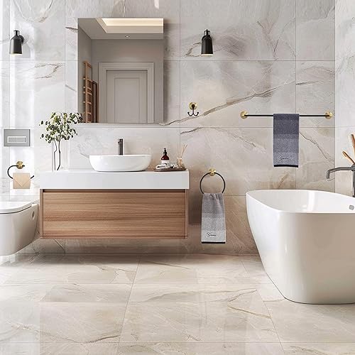 Miniatura 2 de Juego de accesorios de baño dorados y negros, 4 piezas de accesorios de baño negros y dorados, barra de toalla de acero inoxidable de 23.6 pulgadas,