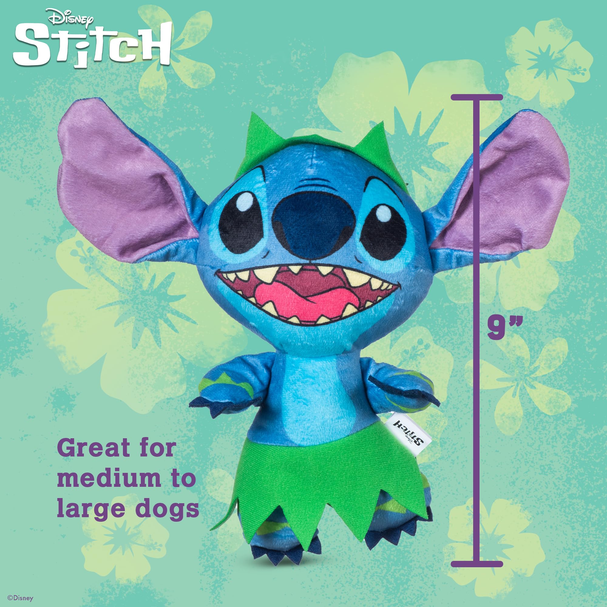 Disney for Pets Lilo and Stitch Bow Wow Luau Plüsch Hundespielzeug - Quietsch- & Knistergeräusch - Niedliches Hundespielzeug für Disney-Fans, 22,9 cm
