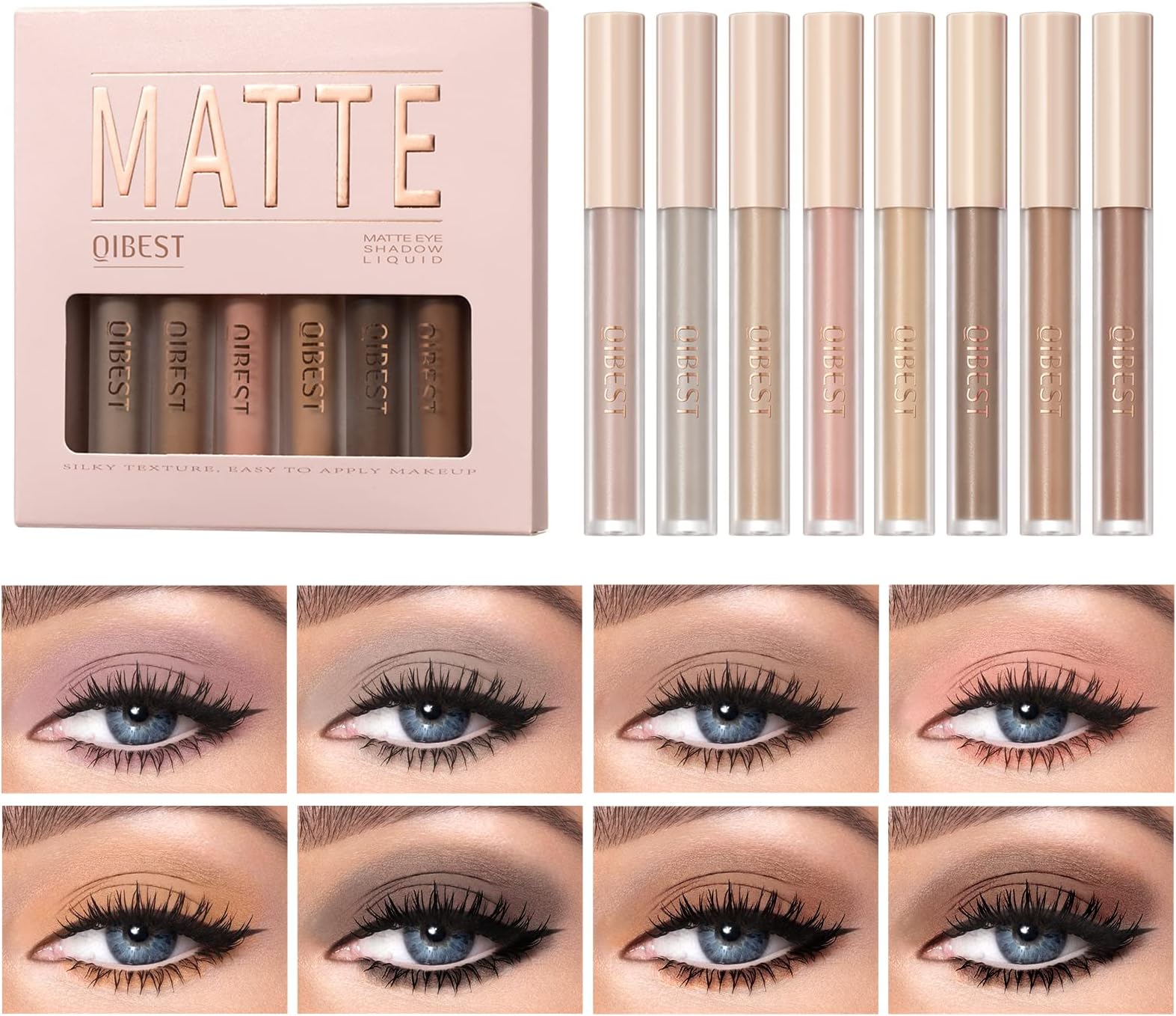 8 Colors Liquid Matte Eyeshadow Set Nude Black Smokey Eyeshadow Cream Eyeshadow Primer Waterproof Quick Drying Eye Brightener Highlighter Blusher Eye Shadow Makeup