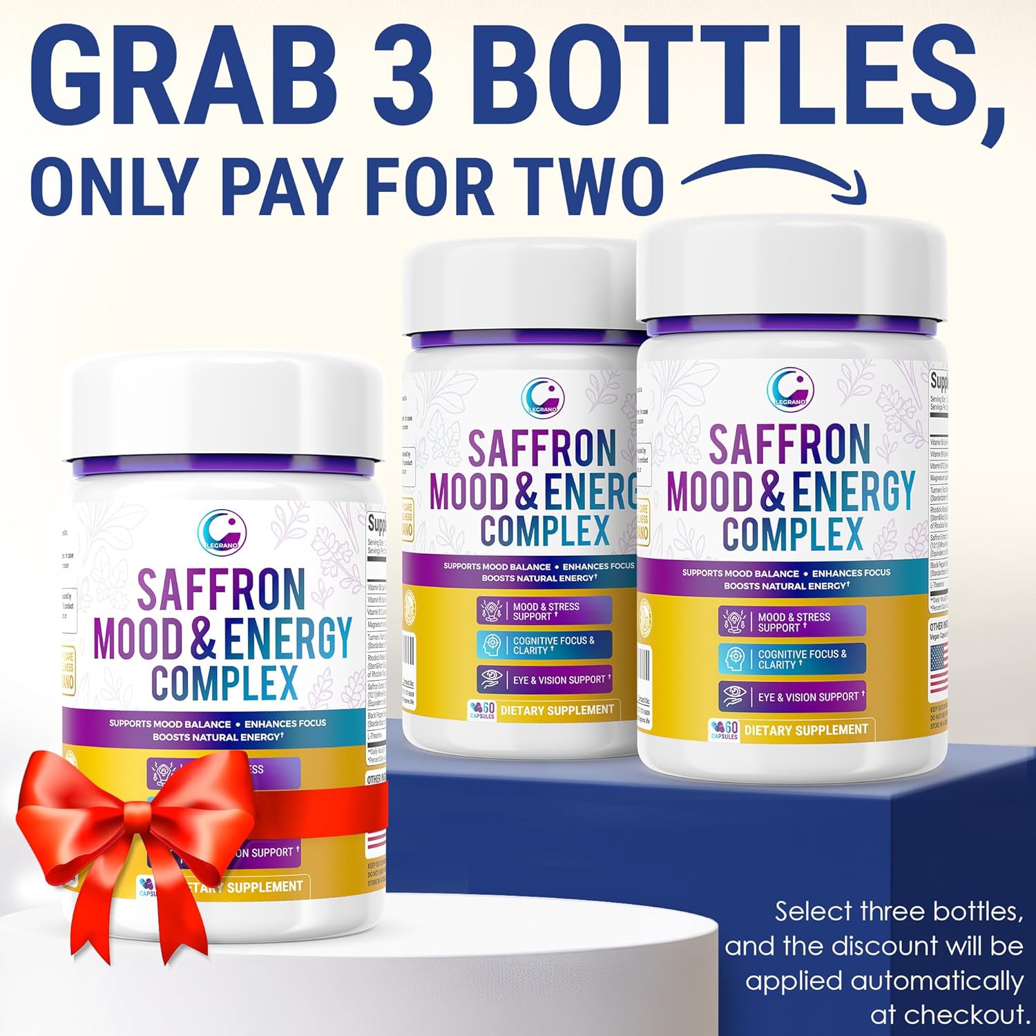 Premium Saffron Supplement with Turmeric Curcumin, L-Theanine, Magnesium & Rhodiola Rosea – Organic Saffron Extract Capsules for Mood, Energy & Vision Support (60 Capsules 2 Mouth Support) - Image 4