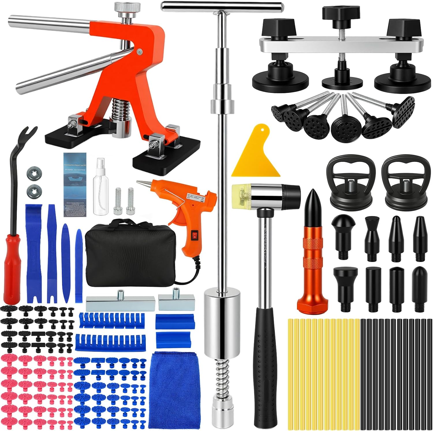 Dent Puller, 149PCS Paintless Dent Removal Kit – Car Dent Puller Kit with Slide Hammer 2 in 1 T-Bar, Lifter, Bridge Puller–Dent Remover Tool for Car Hail Dent Remove Repairs 95% of Car Dents