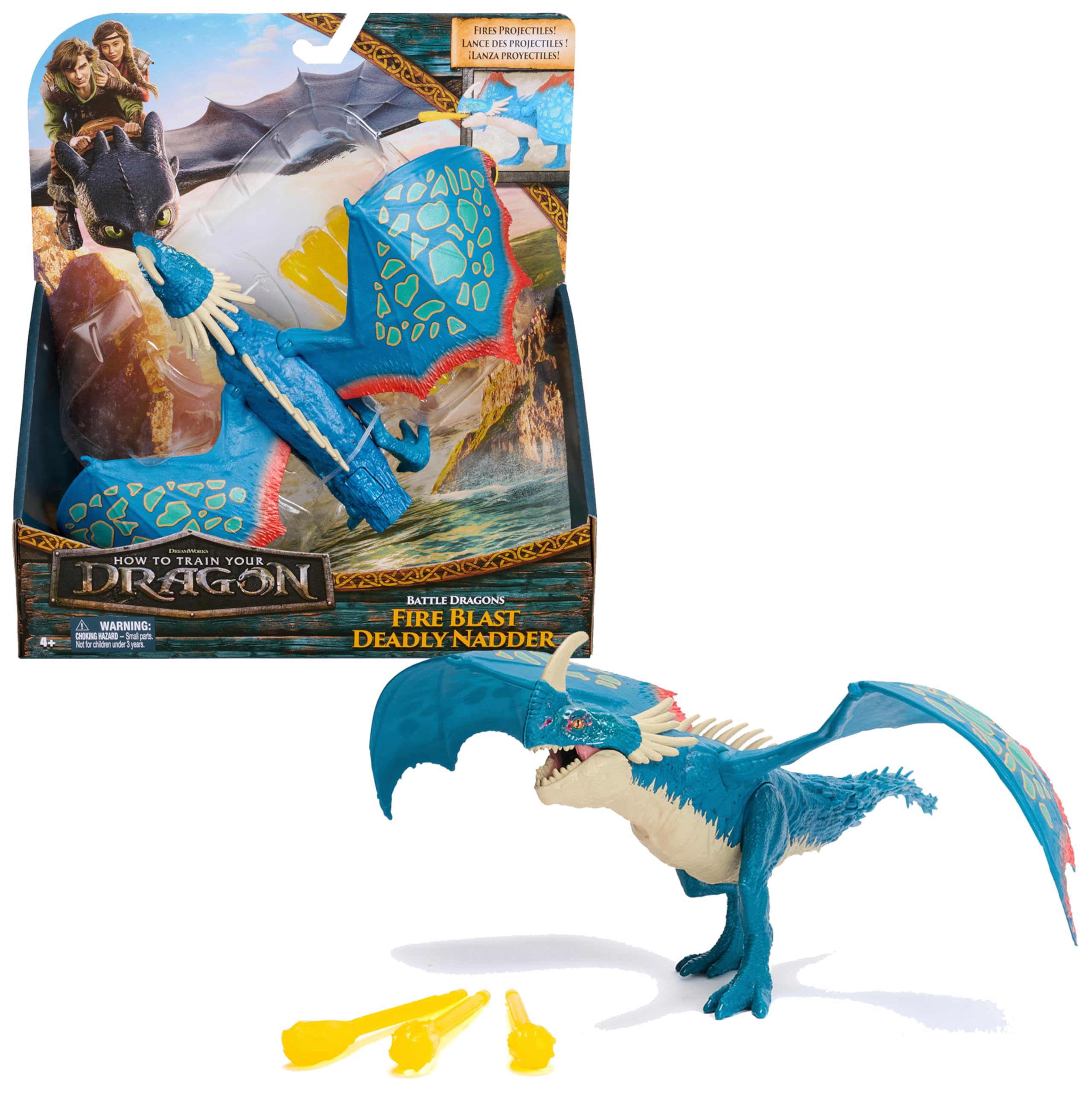 Dreamworks Dragons – Figurine Tempête 25 Cm – Cracheur De Feu, 3 Projectiles, Ailes Mobiles, Articulée, Dès 4 Ans, How To Train Your Dragon