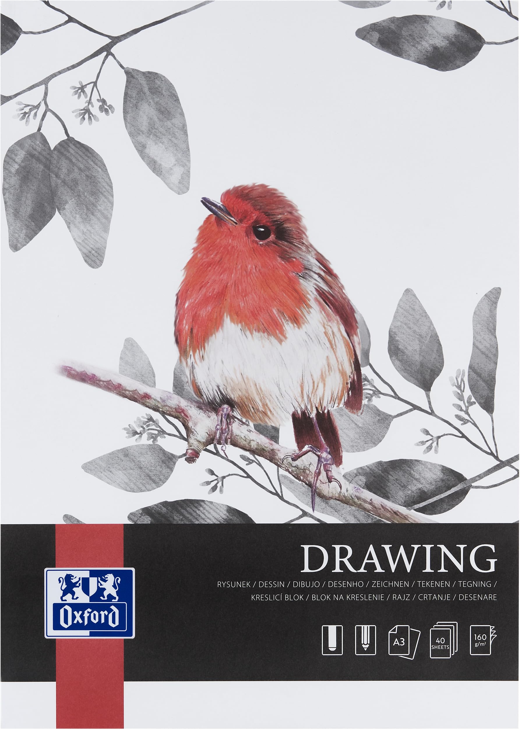 Oxford Art Zeichenblock, säurefreies, recycelbares Papier (Zeichenblock A3 40 Blatt 160g/m², 5)