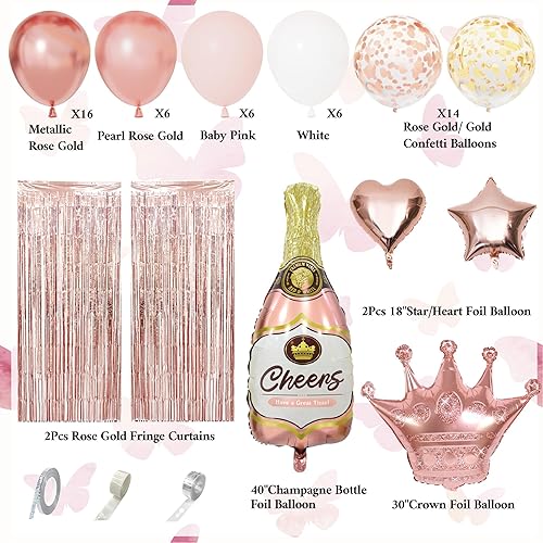 Miniatura 2 de Rose Gold Birthday Party Decorations Kit for Women Girls, Foil Confetti Rose Gold Balloon Pink Happy Birthday Banner Fringe Curtains Butterfly Decor