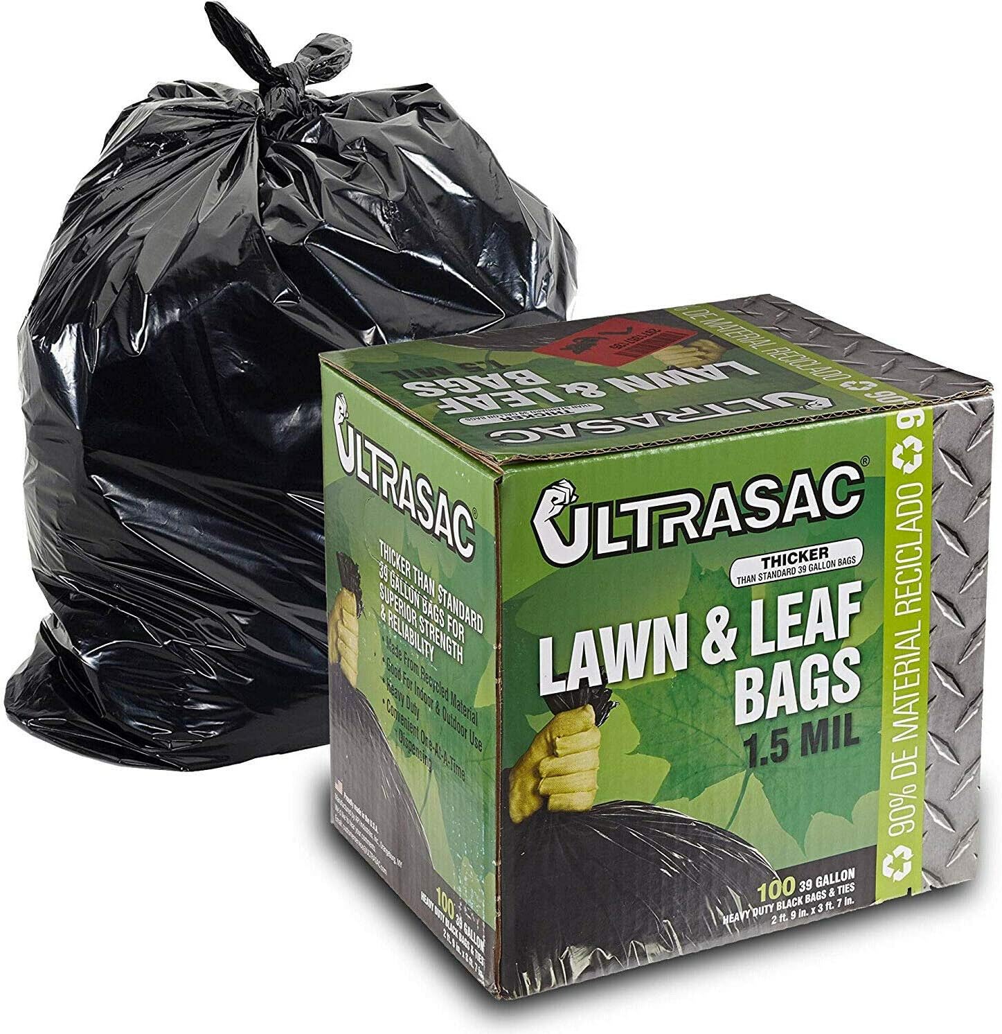 Trash Bags 39 Gallon Lawn Leaf Black Garden Garbage Storage