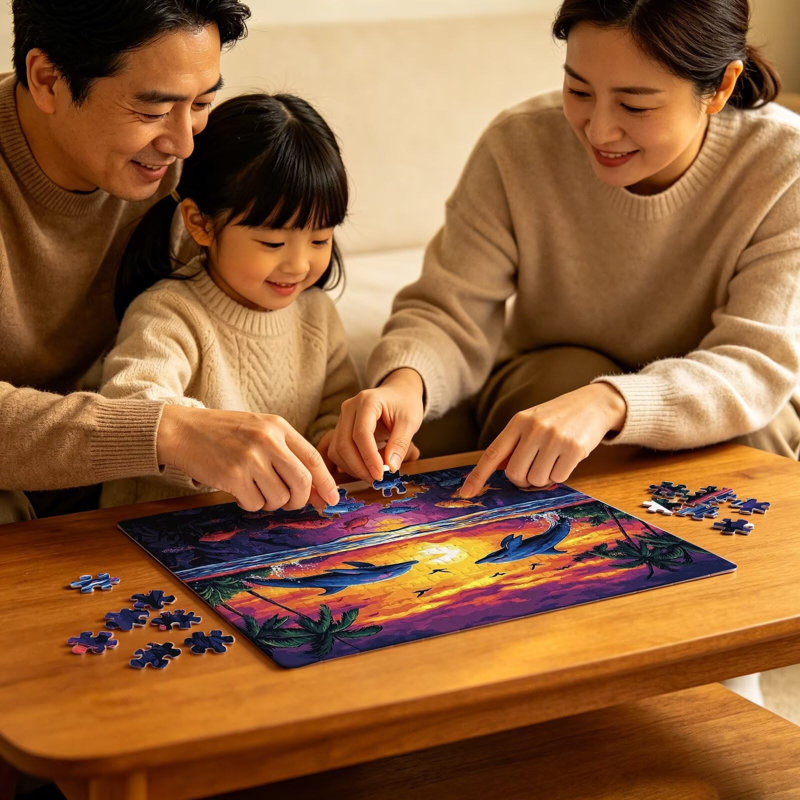 Puzzle delfino Tramonto, Puzzle Adulti 5000 pezzi, Puzzles Legno con Squisita Scatola di Imballaggio, Rompicapo per Esperti con Incastro Perfetto, Stampa Alta Definizione, Regalo per Adulti W3H-873