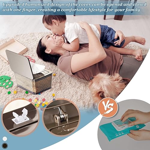 Miniatura 3 de Whiidoom Dispensador de toallitas para bebés, soporte para toallitas a prueba de polvo, apertura con una sola mano con resorte, mantiene las