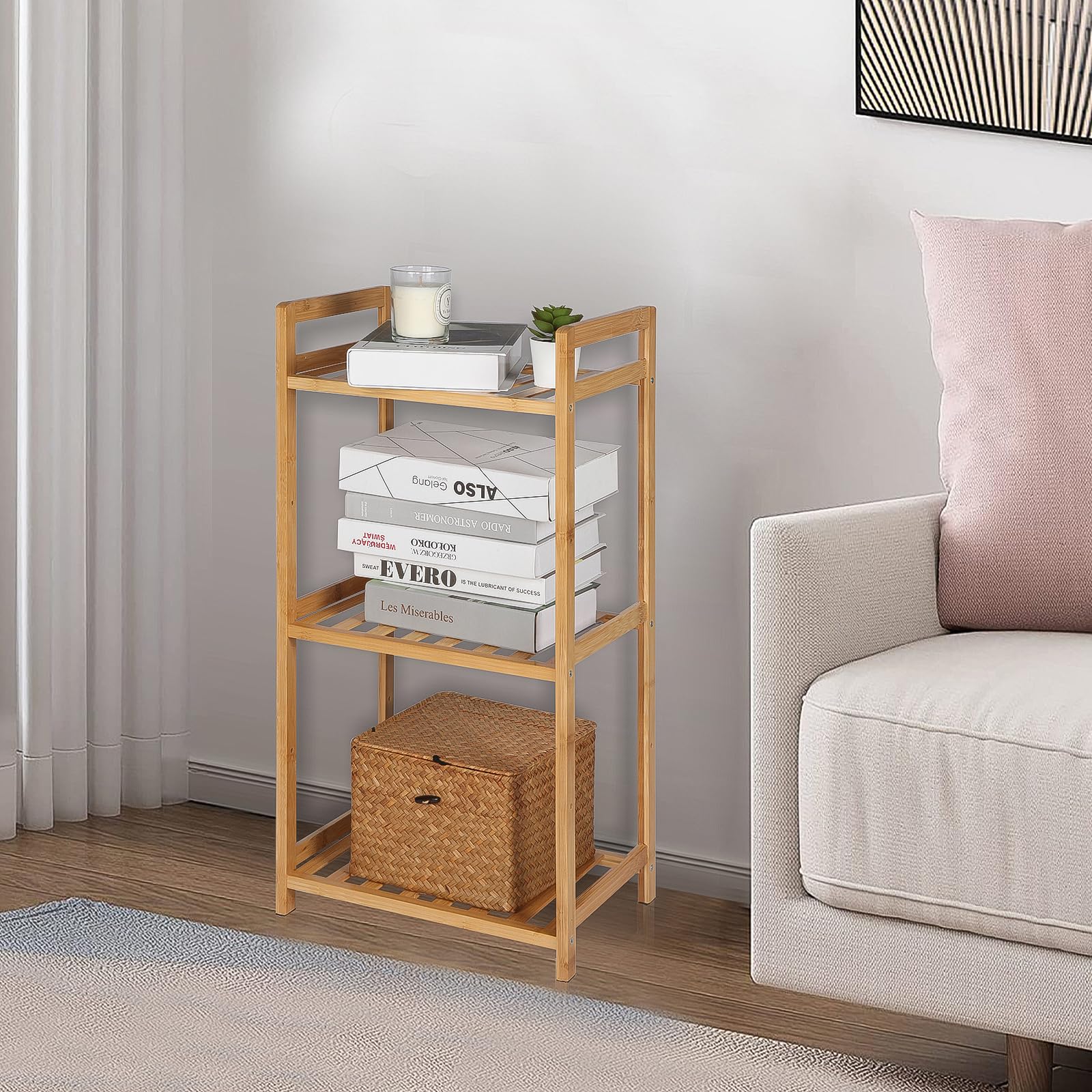 PACHIRA Standregal mit 3 Ablagen, 35 x 25 x 71 cm Bambusregal, Stehendes Lagerregal Aus Bambus, Als Küchenregal, Badregal, Bücherregal, Schuhregal, Holzregal Für Badezimmer, Küche, Wohnzimmer, Balkon