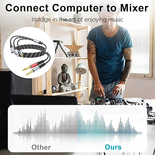 Miniatura 6 de Lightning a Dual 0.250 in 1/4" TS Mono Stereo Y-Cable Splitter,3 en 1 a doble 1/4 pulgadas Cable de audio compatible con smartphones, computadoras