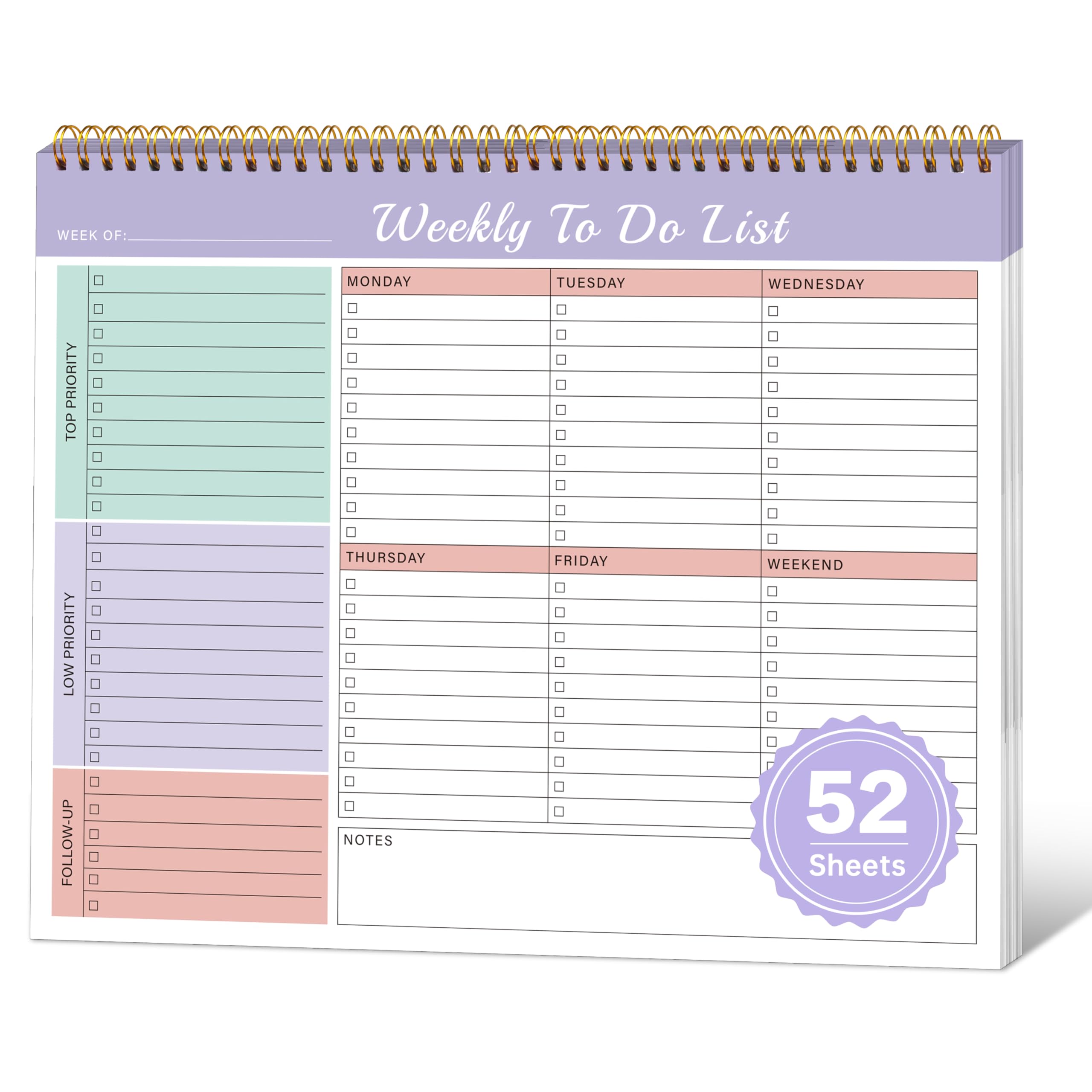 Lamare Weekly Planner Notepad Tear Off – 52 Undated Weekly Sheets Daily
