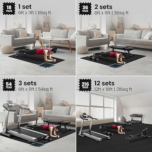 Miniatura 3 de bemaxx Juego de alfombrillas de gimnasio, 18 piezas de baldosas de espuma EVA entrelazadas (12.6 x 12.6 x 0.4 pulgadas), 18 pies cuadrados