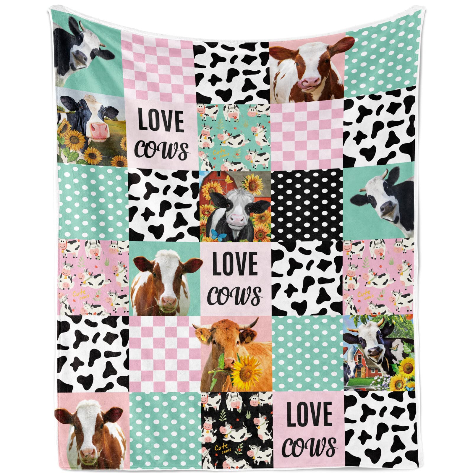 TUTUXMA Cow Blankets, Soft Cozy Cow Print Throw Blankets, Teal Pink Flannel Fleece Plush Cow Blanket Gifts for Girls, Lightweight Cute Farm Animal Highland Cow Blanket for Couch Sofa ​Bed, 140x180cm