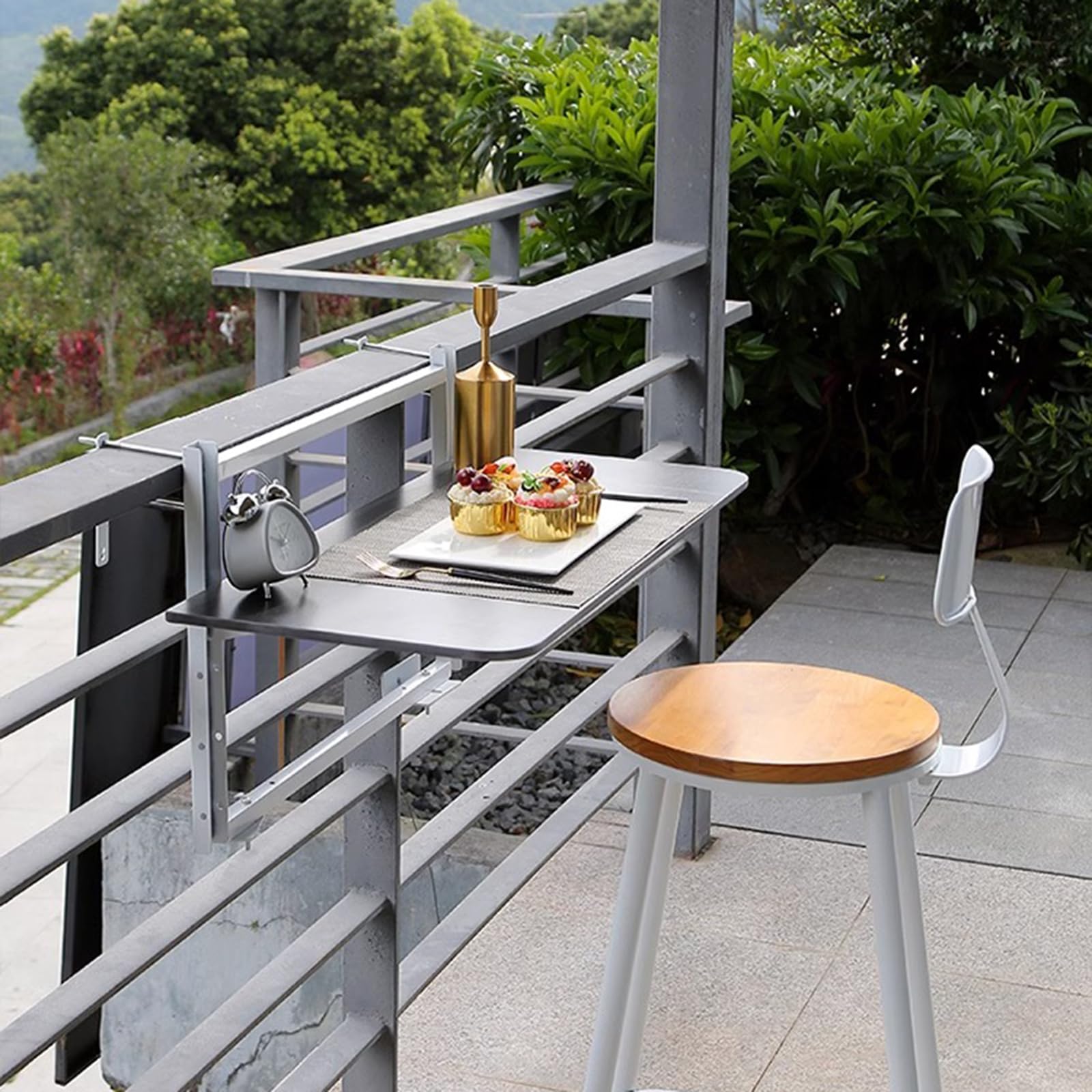 Tavolo pieghevole da appendere per balcone e patio, tavolo salvaspazio per esterni, con altezza regolabile, ideale per pranzi all'aperto e barbecue