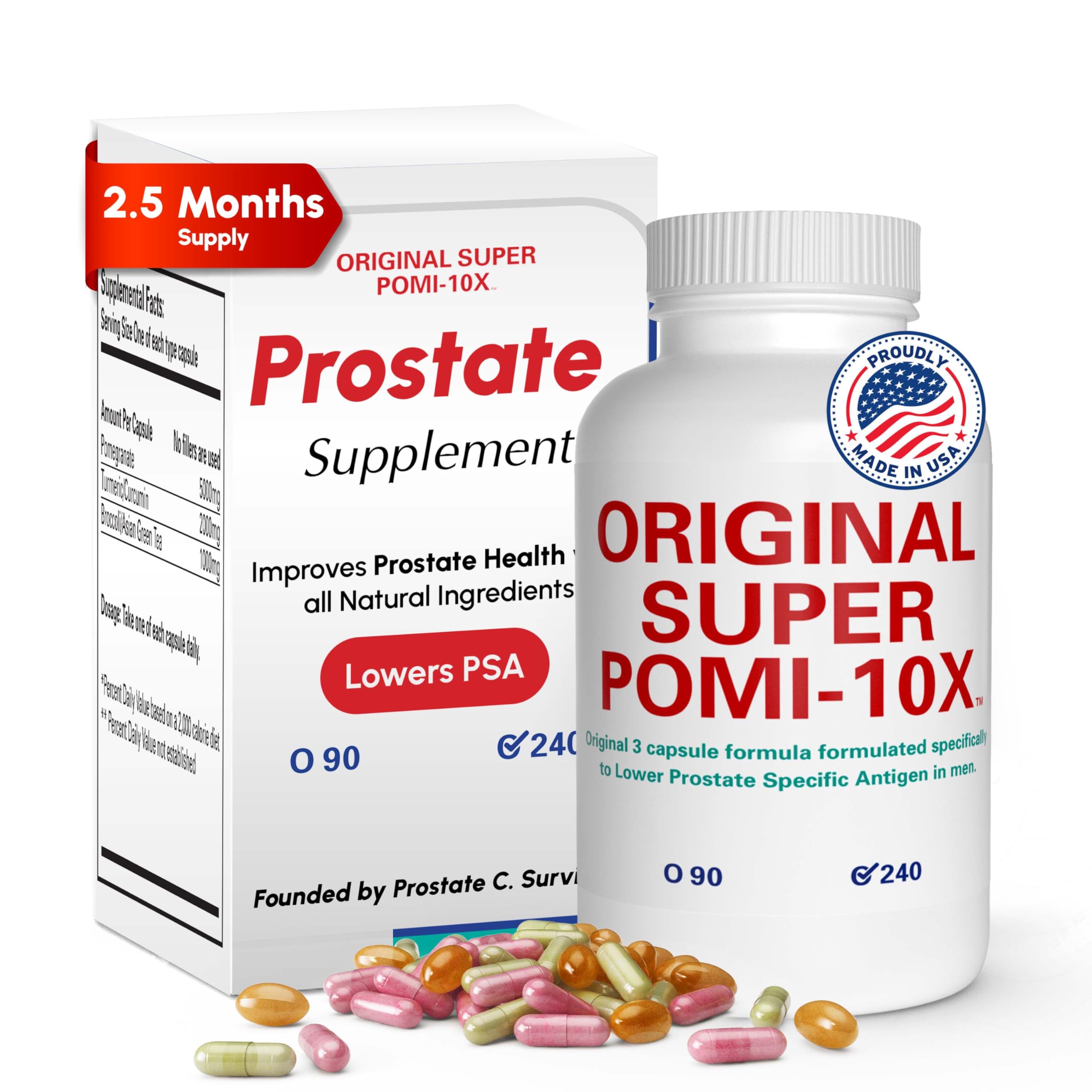 Orignal Super POMI 10X Prostate Health Supplements for Men - Herbal Formula with Pomegranate Turmeric and Green Tea