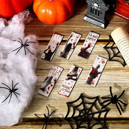 Miniatura 4 de Whaline 36 marcadores magnéticos de Halloween con huellas de manos sangrientas, marcadores de página magnéticos de fantasma, clips de página con