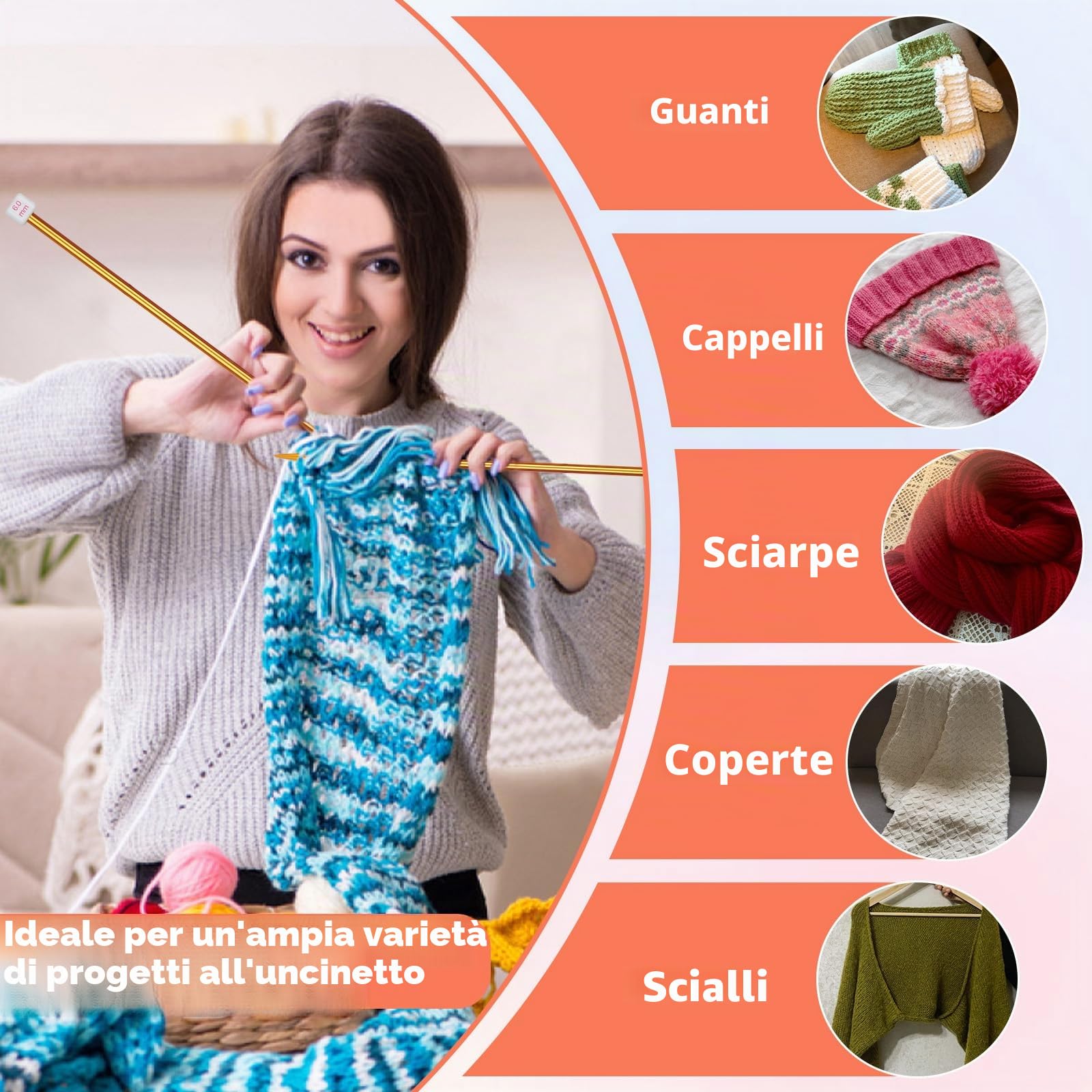 Reessy, Set di Ferri da Maglia Colorati - Lunghezza 35 cm, 28 Pezzi / 14 Coppie, Ferri da Maglia Singoli in Alluminio da 2 mm a 10 mm, Ferri da Maglia Lunghi, Dritti in Metallo con Morbida Valigetta