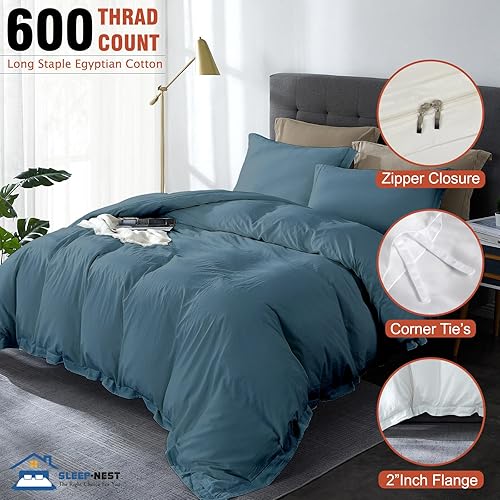 Miniatura 2 de SLEEP-NEST Juego de funda de edredón extragrande de 120 x 120 pulgadas, 3 piezas, 100% algodón egipcio de fibra larga, con cierre de cremallera, 600