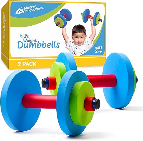 Modern Innovations Juego de pesas para niños (paquete de 2) mancuernas de juguete, pesas de entrenamiento con mancuernas para bebé, divertido equipo