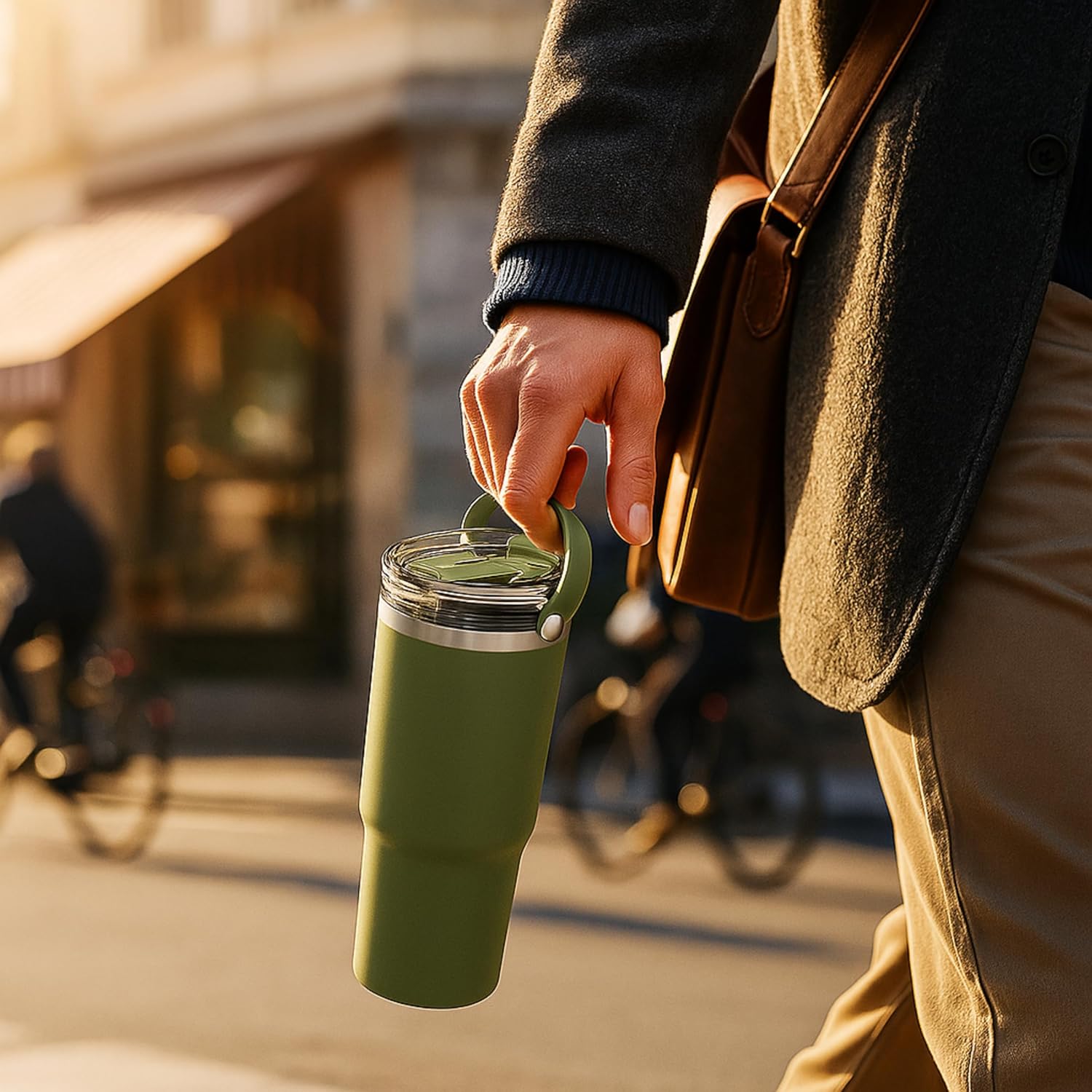 Oggi 30oz Vacuum Insulated Tumbler with Lid & Top Carry Handle – Stainless Steel Coffee Thermos, Travel Mug, Fits Cup Holders, Sweatproof, for Hot or Cold Drinks, Insulated Mug for Adults, Apricot - Image 5