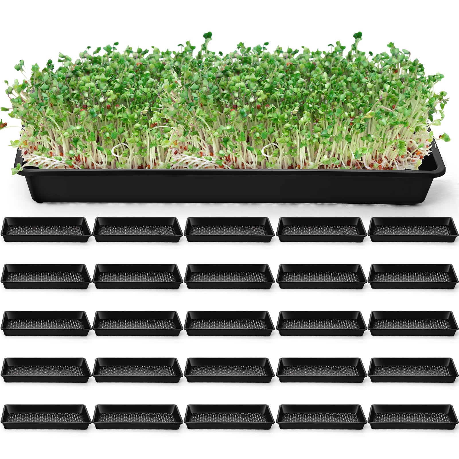 Macarrie 30 Pack Mesh Bottom Trays Bulk, 11 x 21 Inch Seedling Starter Trays Heavy Duty Microgreens Growing Trays for Microgreens Plant Seed Germination