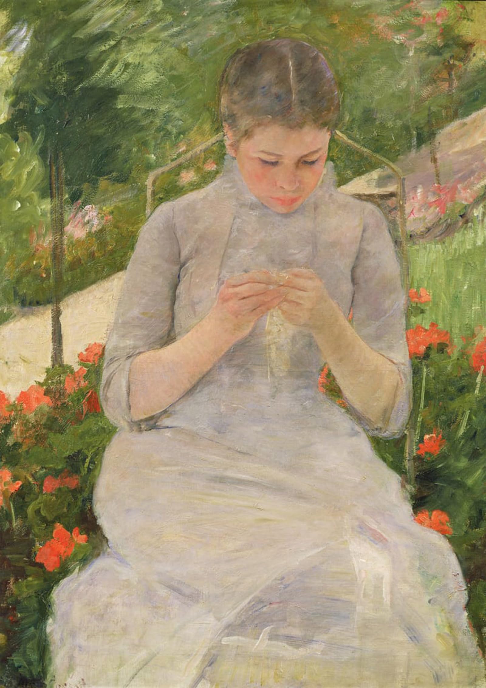 ARTXLXXBN Famous Prints Artwork Pictures Poster Painting Art Young Woman Sewing in the Garden by Mary Cassatt Artwork Landscape Pictures for Home Decor 60x90cm