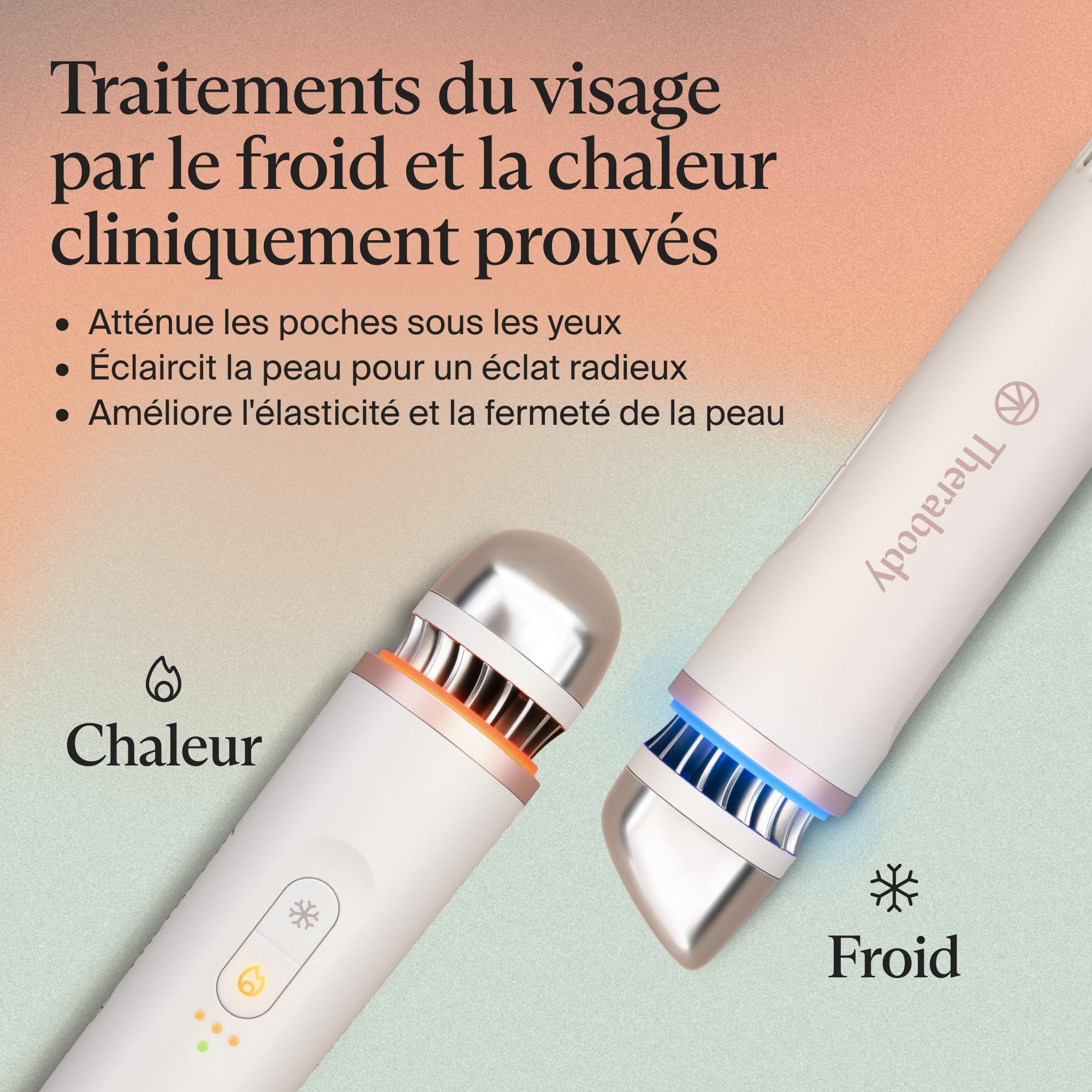 TheraFace Depuffing Wand de Therabody – Soin du visage avec thérapies chaud etfroid pour réduire les poches et raviver l’éclat de la peau - Blanc
