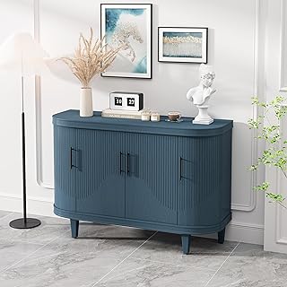 SOFTSEA Modern Curved Buffet Cabinet with Storage, 47" Curved Sideboard with Doors for Dining Room, Kitchen, Wooden 47.2-Inch Console Table Coffee Bar Cabinet with Storage, Blue