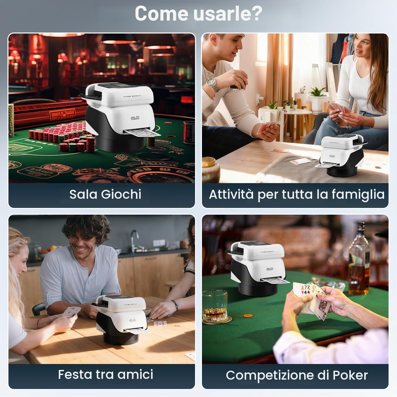 2 in 1 Mescolatore e Distributore Automatico di Carte, Rotazione 360° Macchina di miscelazione elettrica con 4 Telecomandi, Modalità di Gioco Integrate per Giochi Come Poker per 1-8 giocatori