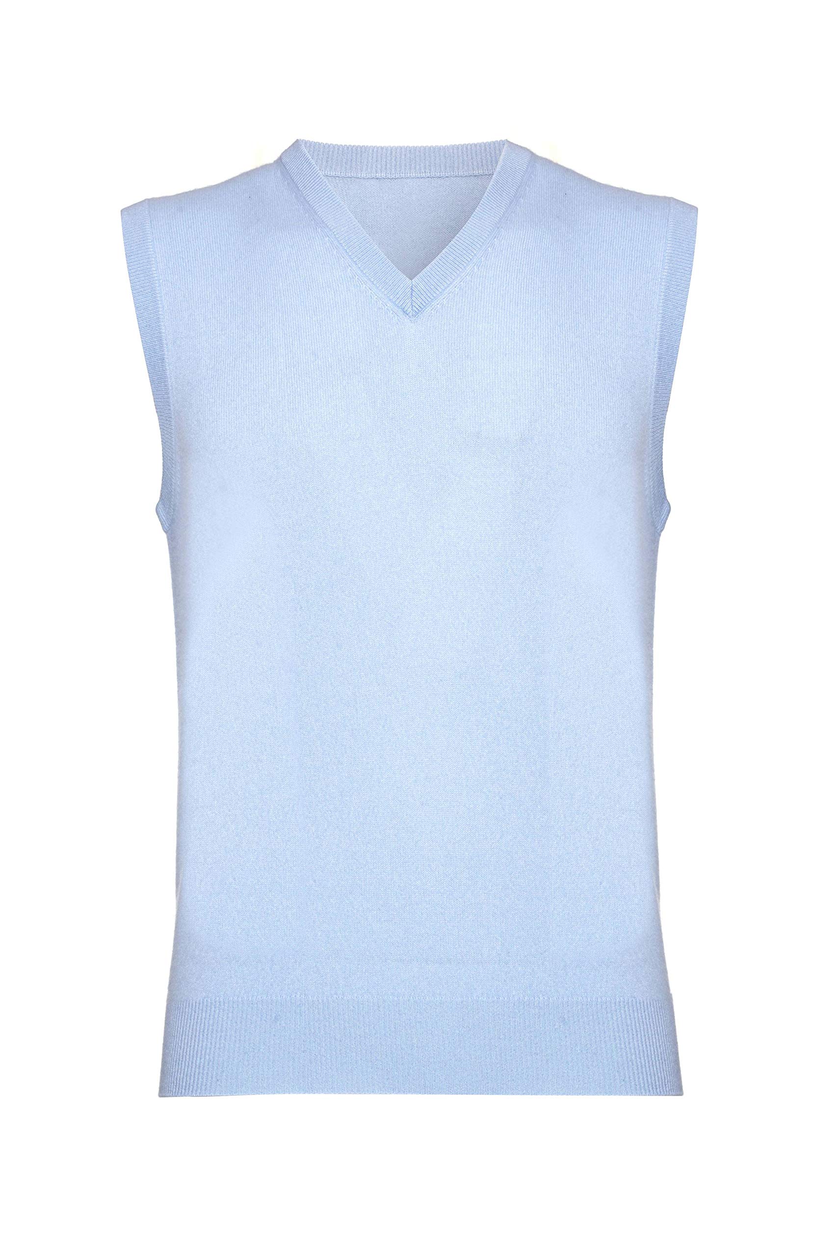 Lona Scott Mens Pure Cashmere Slipover, Pale Blue, L