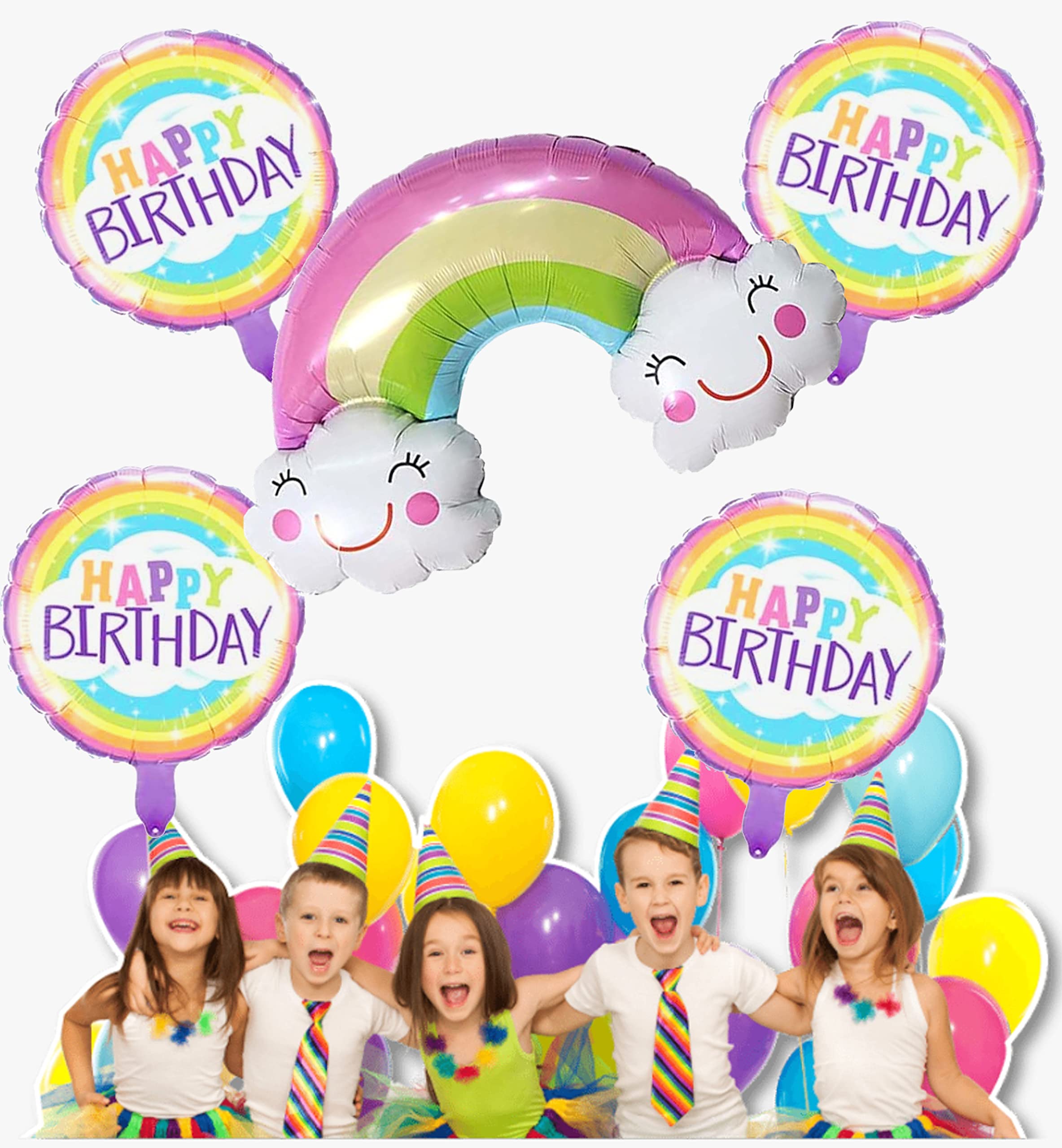 TOYXE 40603 Foil Happy Birthday Rainbow Balloons (Rainbow) Set of 5 pcs - Image 3 thumbnail
