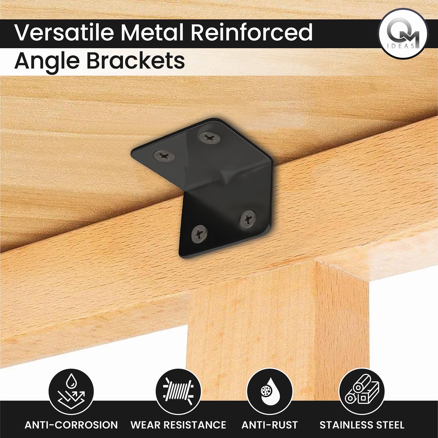 12 x Staffe angolari (30 × 30 × 40) in metallo, per giunzioni in legno, riparazione mobili, connettore a L in acciaio inox nero