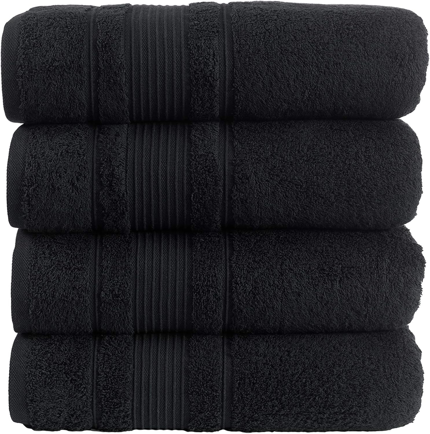 Qute Home 4-Piece Bath Towels Set, 100% Turkish Cotton Premium Quality Towels for Bathroom, Quick Dry Soft and Absorbent Turkish Towel, Set Includes 4 Bath Towels (Black)