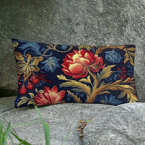 Miniatura 6 de Juego de 2 almohadas lumbares florales azul marino y rojo, botánica, borgoña, dorado, oliva, flores, impermeables, chinoiserie, chic, para