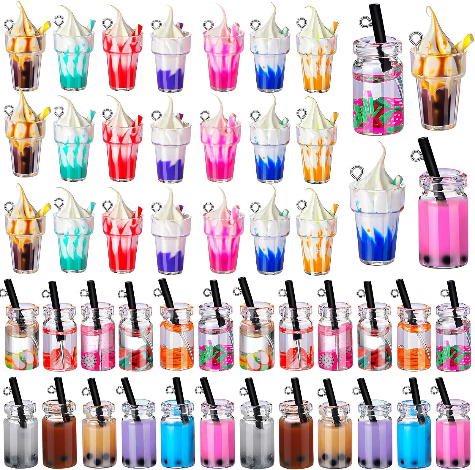 45 Pc Boba Charm Ice Cream Fruit Tea Pendants for Jewelry Making DIY Nail Necklace Earring Craft Keychain