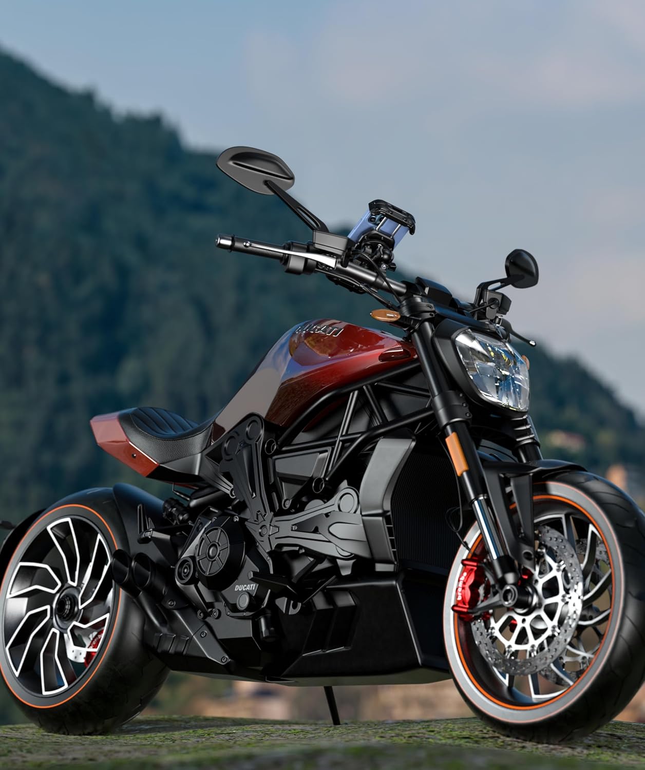 Kewig Motorcycle Phone Mount Holder with Vibration Dampener & Secure Lock, Anti-Shake Handlebar Cellphone Mount for Moto Bike Scooter ATV, Adjustable Phone Mount Fit 5.4-7.2'' Phone