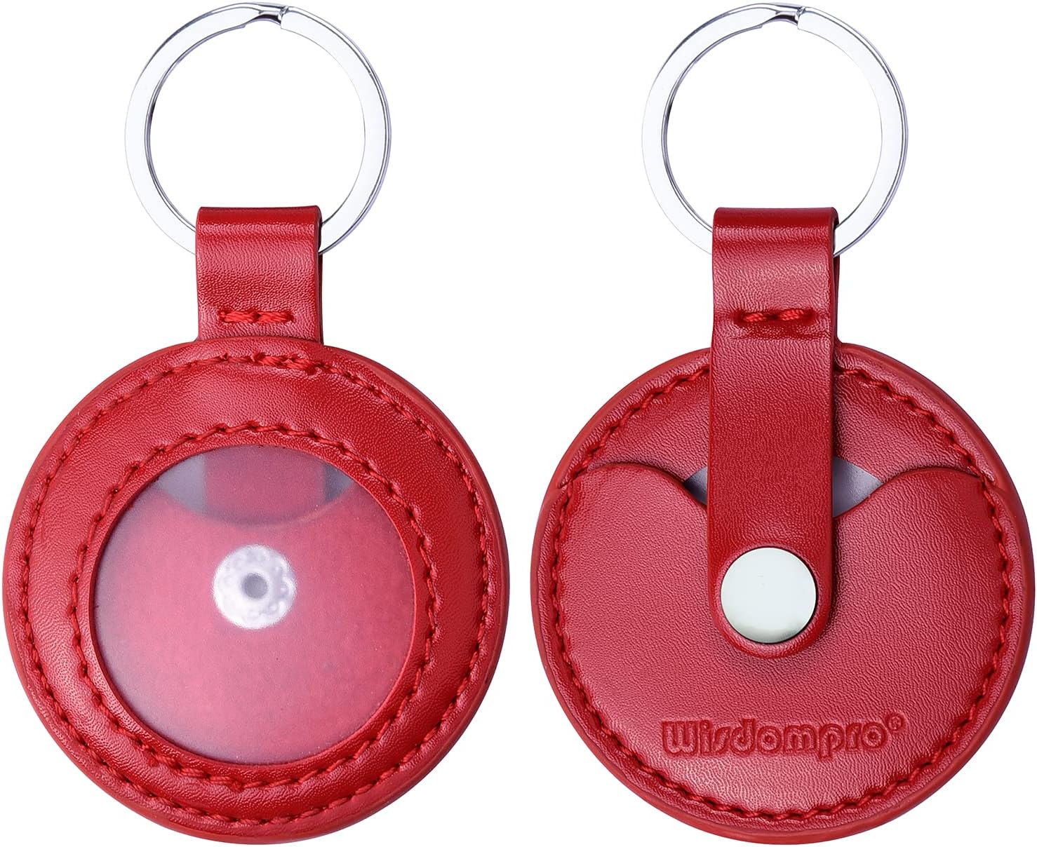wisdompro PU Leather Coin Holder Keyring for AA Medallion Standard Challenge Coin, Recovery Chip, Compatible with Apple AirTag - Red - Image 3