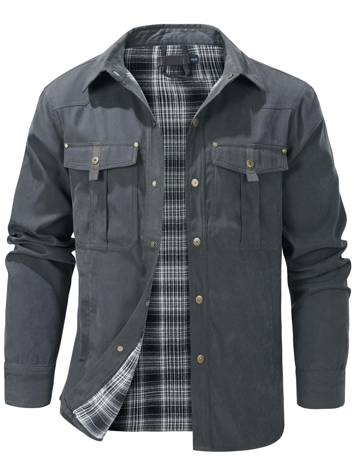 Mr.Stream Men's Plaid Flannel Lined Shirt Jacket