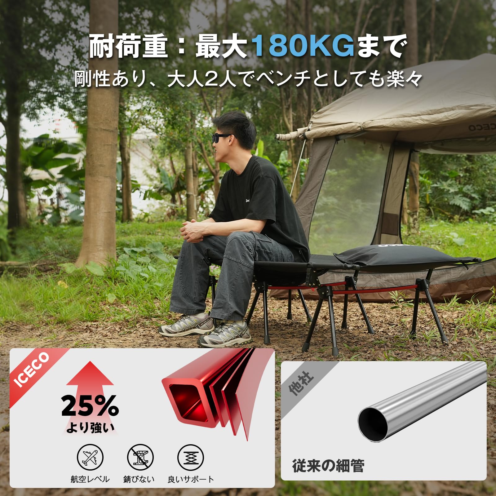 Amazon.co.jp: ICECO Wide Cot, Camping Cot, 2-Way High/Low