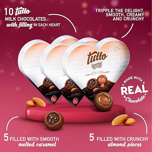 Miniatura 2 de Tutto Chocolate con leche rellenos de Navidad, chocolate surtido de corazones con caramelo y almendras, 4.76 onzas (paquete de 3)