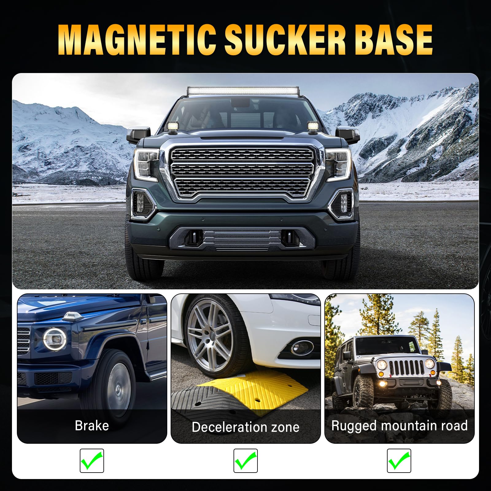 RIGIDON 2x 88mm soportes de montaje base magnética para barra de luces led | Universal, potente, soporte con almohadilla de goma, para coche todoterreno camión 4x4 ATV SUV barco, robusto y duradero