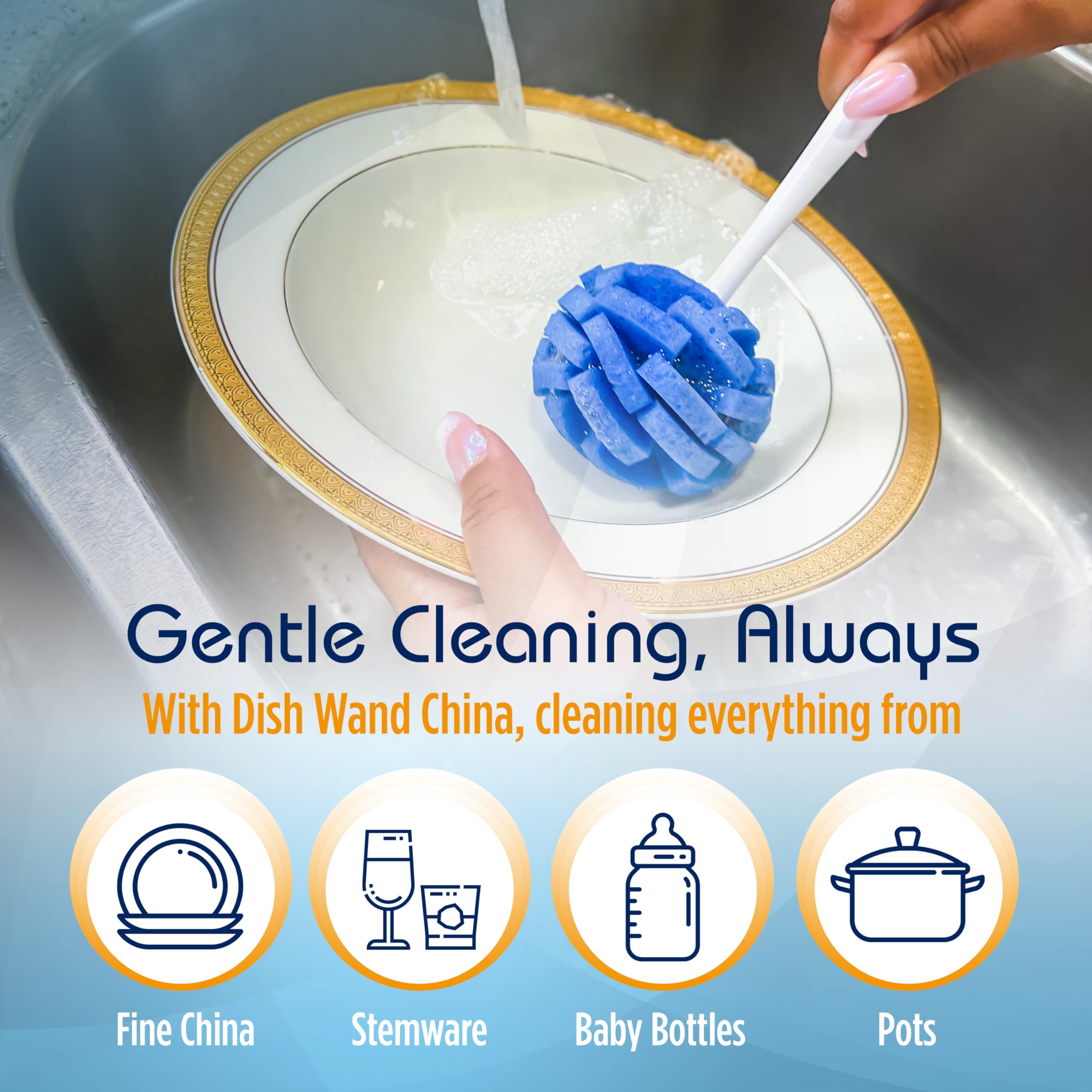 Compac de 8 "plato esponja/varita Plus, de fregar Esponja con violonchelo, espuma y recorrer esponja pétalos, único redondo, forma de bola limpia platos y cristal, integrado estropajo almohadillas para tough-to-clean ollas y sartenes (2 unidades) 12301, A