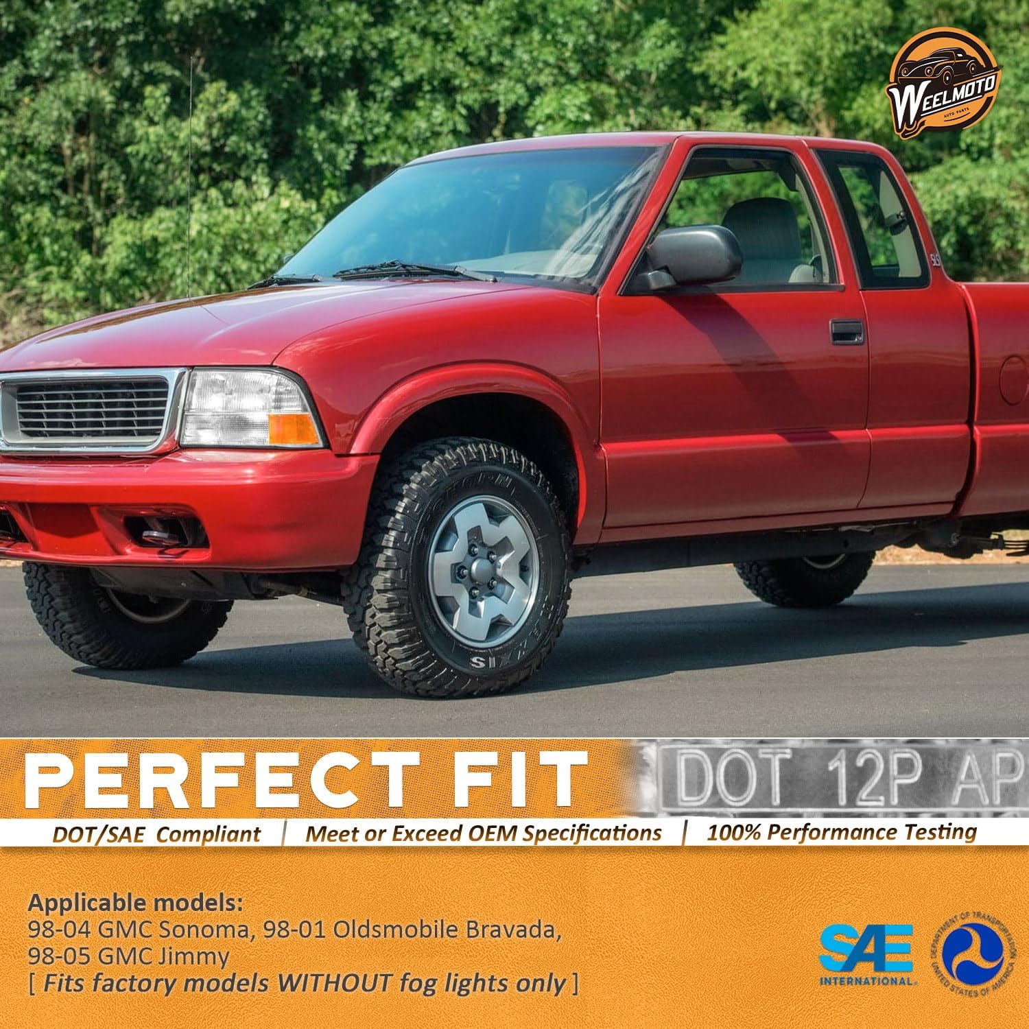 WEELMOTO for 1998-2004 GMC Sonoma Headlights Assembly Compatible with 1998-2001 Oldsmobile Bravada / 1998-2005 GMC Jimmy Headlight Replacement Fits factory models Without Fog Lights Only with Bulbs