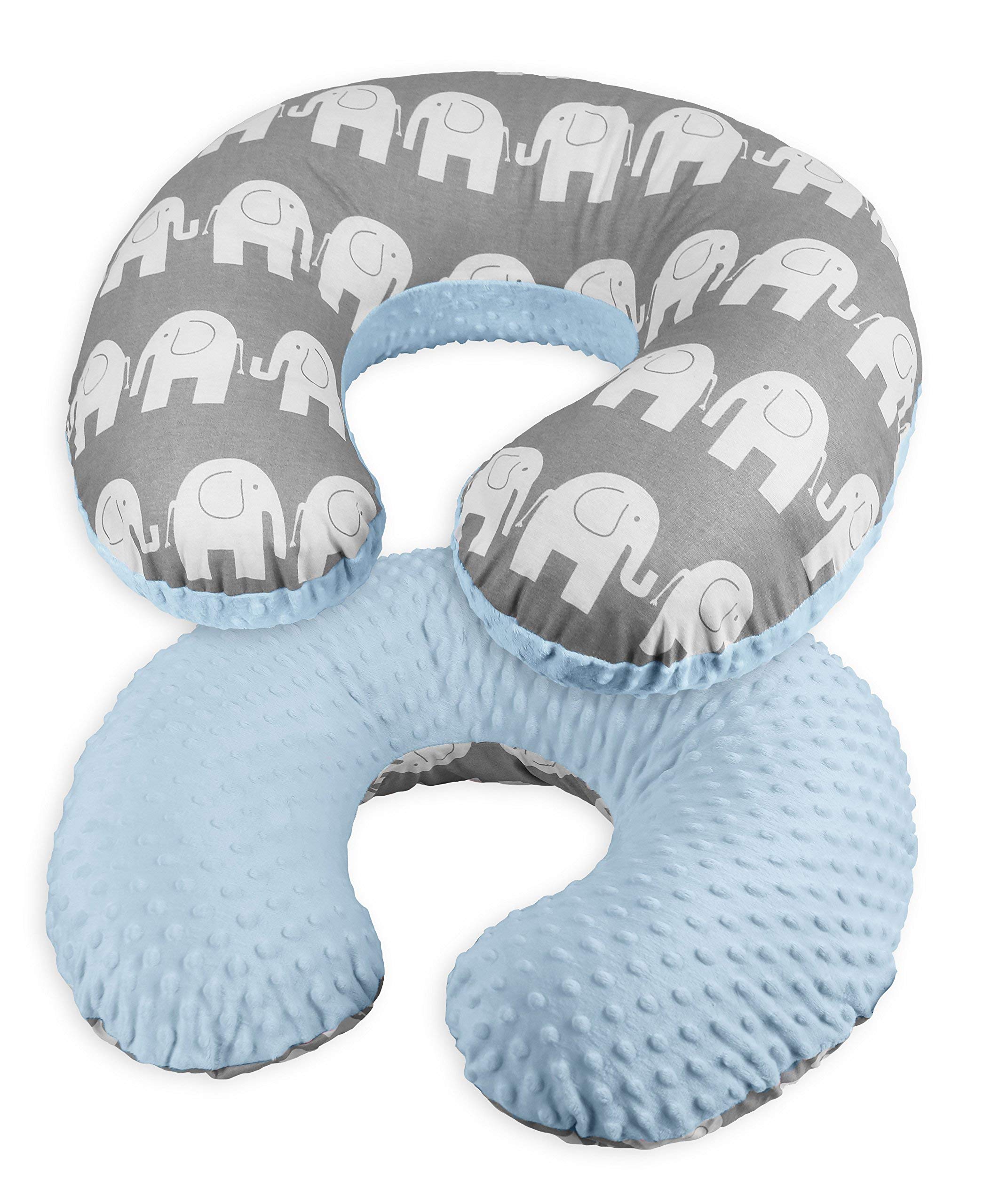 Babymam Blue / Grey Elephants Nursing Pillow Dimple Breast And Bottle Feeding Cushion Baby/Newborn Washable Removable Cotton Cover Maternity Pregnancy Gifts (Blue/Grey Elephants)