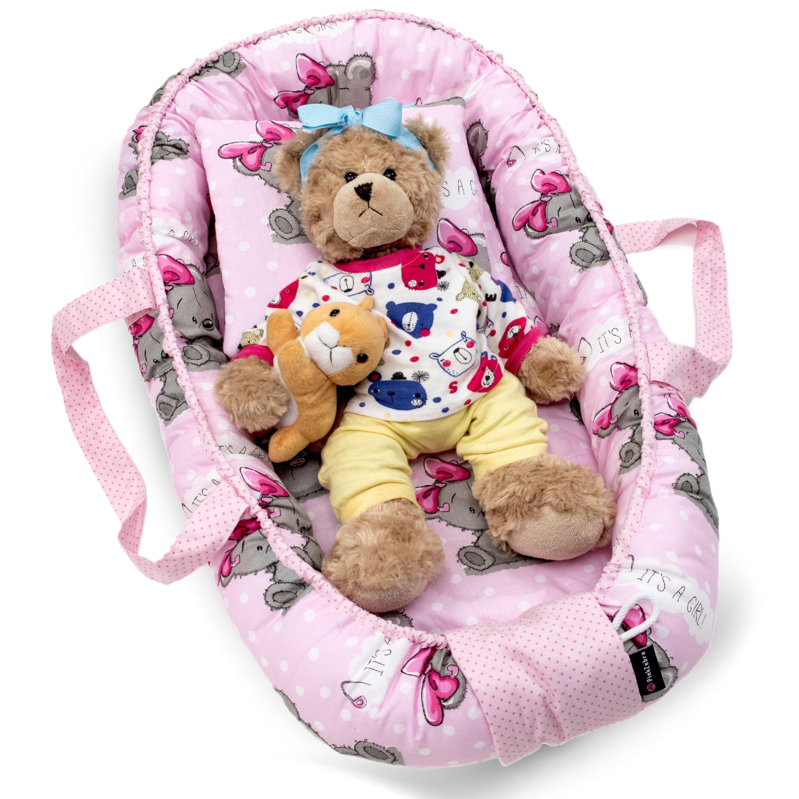 PinkZebra Sac de transport 2 en 1 pour poupées de bébé et poupées en tissu jusqu'à 48 cm, sac de transport 2 en 1 et lit de poupée, portraits d'animaux