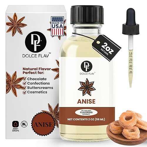 Dolce Flav Extracto de anís estrellado  2 onzas de Kosher soluble en aceite, sin azúcar, saborizante concentrado de anís de regaliz para hornear,