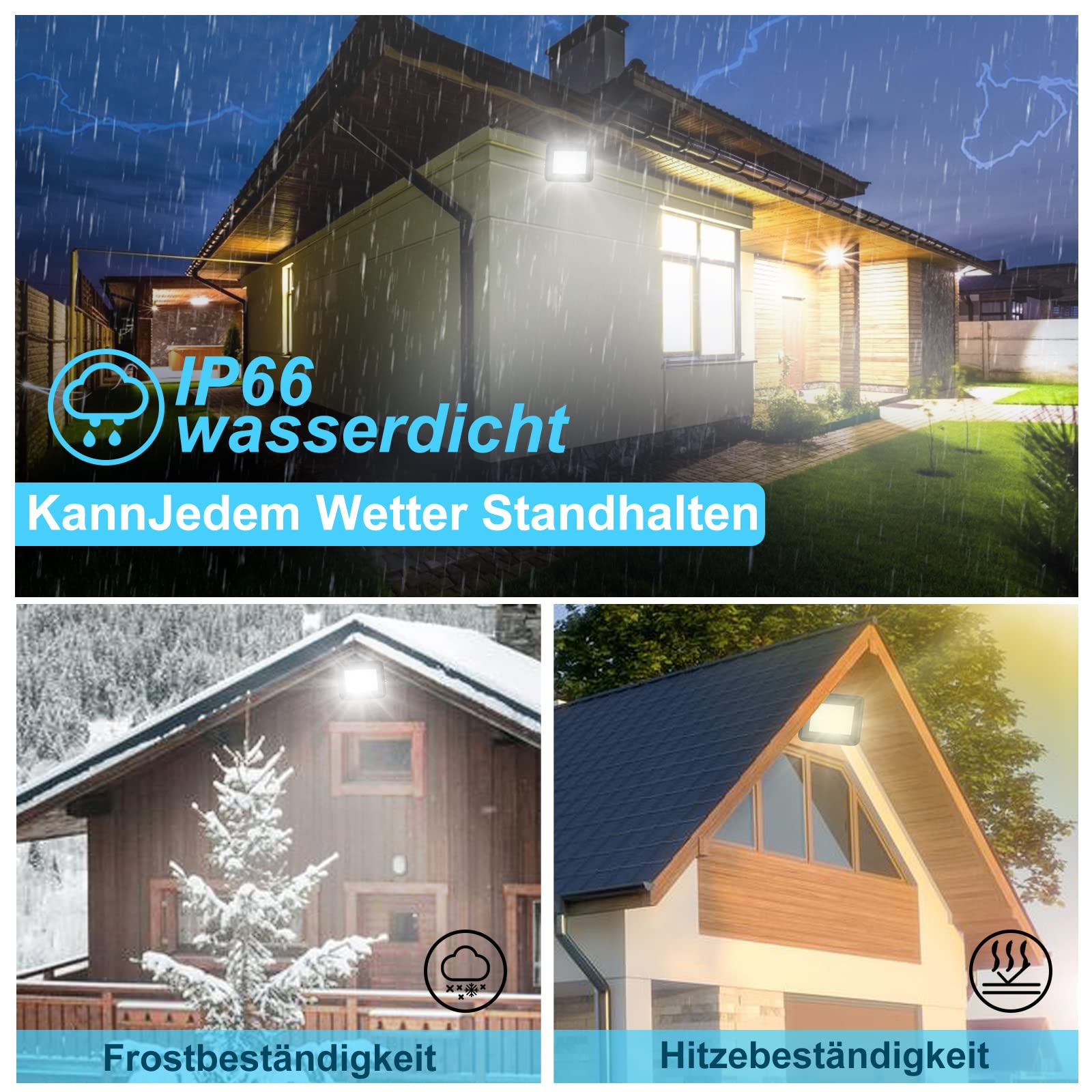 LED Strahler Aussen, 4x100W Superhell 8500LM Außenleuchte Scheinwerfer 6000K Kaltweiß, IP66 Wasserfest Aussenstrahler für Terrasse Garten Innenhöfe (kein Stecker)